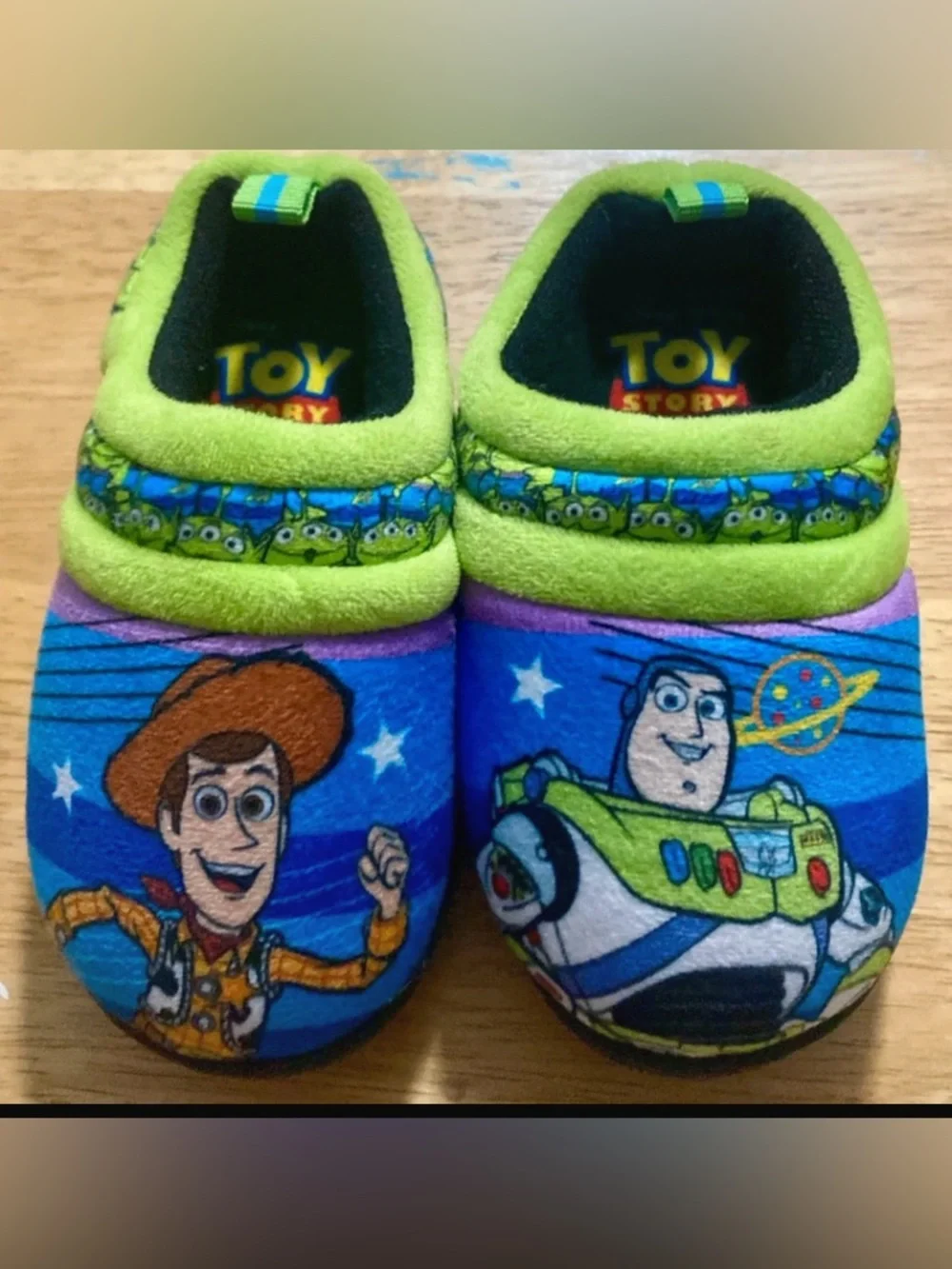 Disney Toy Story Kids Slip-On Slippers in Blue and Green